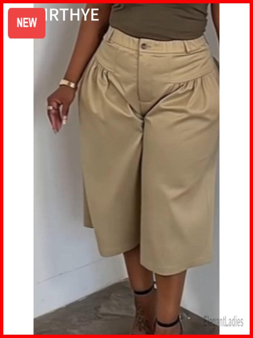Women's Pleated High Waisted Capri Pants Wide Leg Lightweight Cropped Pants - Picture 6 of 6